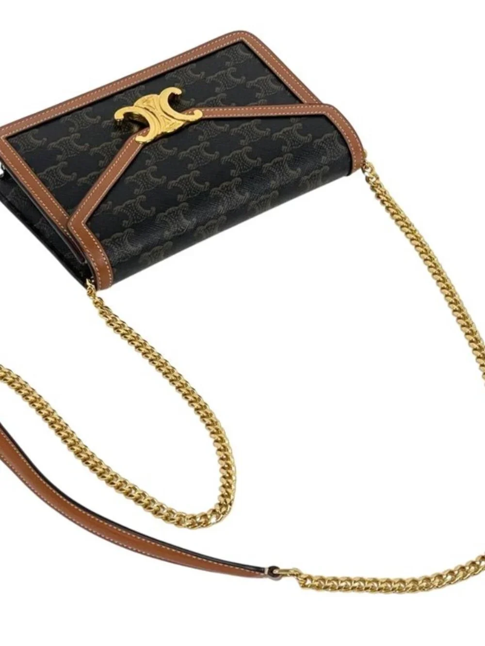 Celine Chain Wallet Margo Triomphe 2-Way Clutch Brown Black - Picture 9 of 12